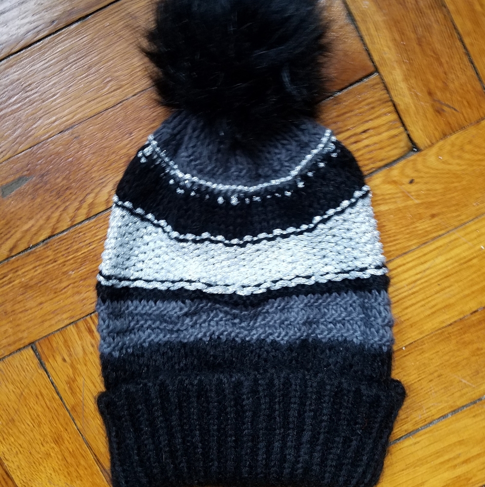 Striped Beanie with Poof